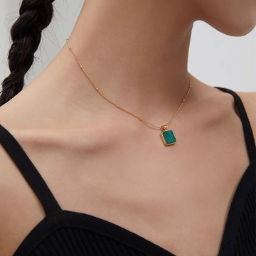 B16Minimalist French series, sterling silver natural malachite fashion retro original design necklace